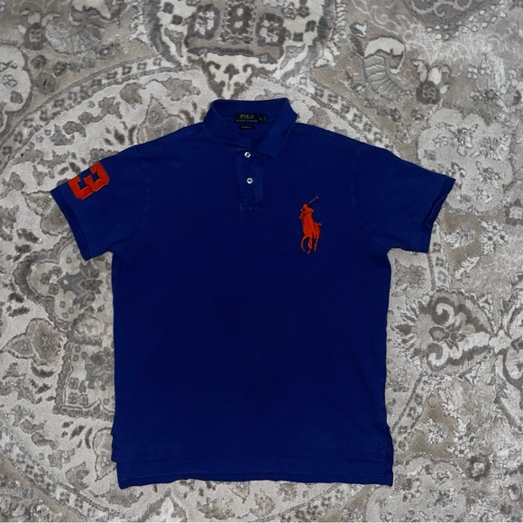 Polo by Ralph Lauren Men's Polo Shirt in Deep Blue with Orange Accents - Picture 1 of 4